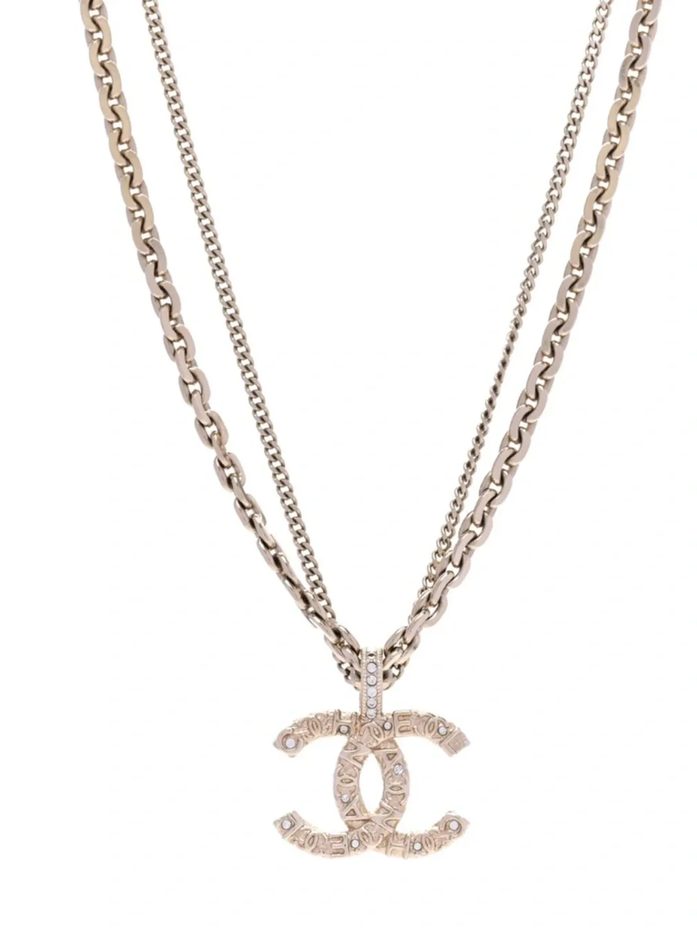 CHANEL Crystal CC Multi Strand Chain Necklace Gold